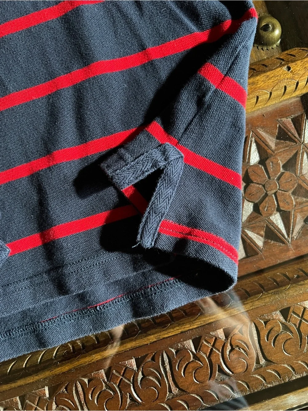 Ralph Lauren Navy & Red Striped Polo with White Collar